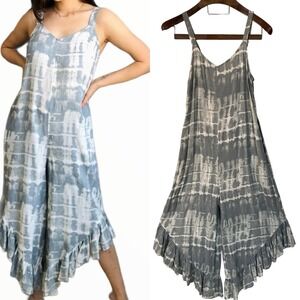 Japna Tie Dye Wide Ruffle Leg Boho Jumpsuit Romper Boho Festival Beach Artsy M